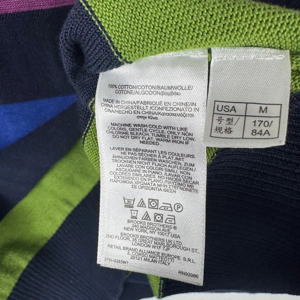 Brooks Brothers Red Fleece Striped Cotton Crewneck Sweater Womens M Navy Green